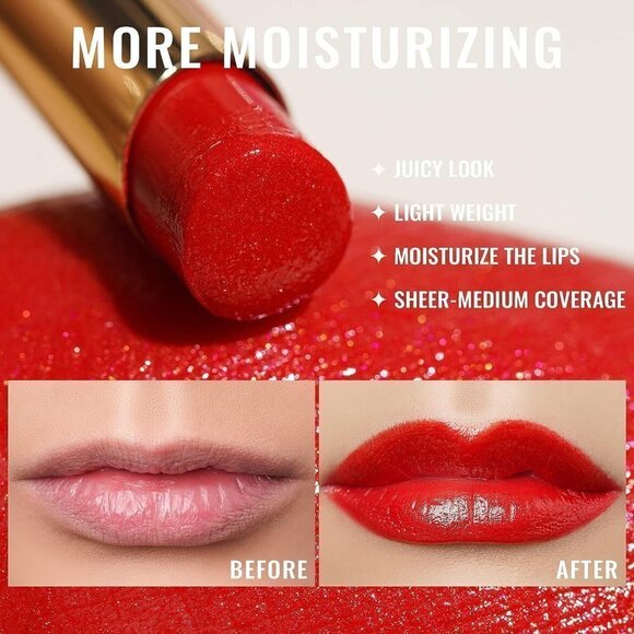 Oulac Red Moisture Shine Tinted Lip Balm Hydrating Lipstick Love Fighter S6 - Picture 4 of 7